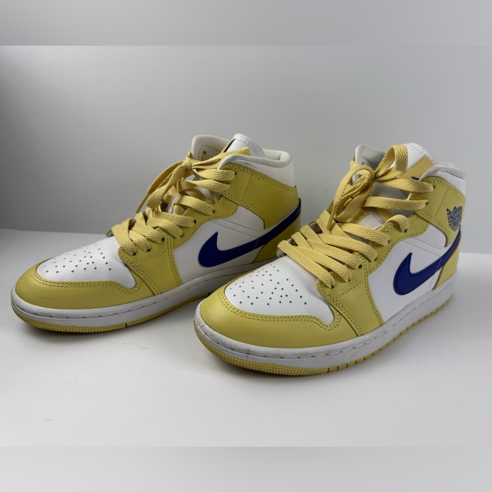 Nike Air Jordan 1 mid lemon wash lapis in white and yellow leather size 7.5